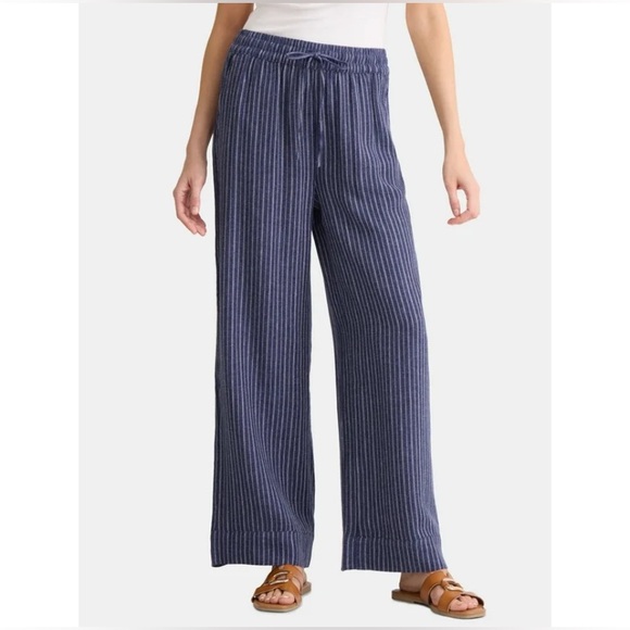 SIZE XXXL NEW w/ TAG Time And Tru Relaxed Fit Linen Blend Navy And White Pant - Picture 1 of 8